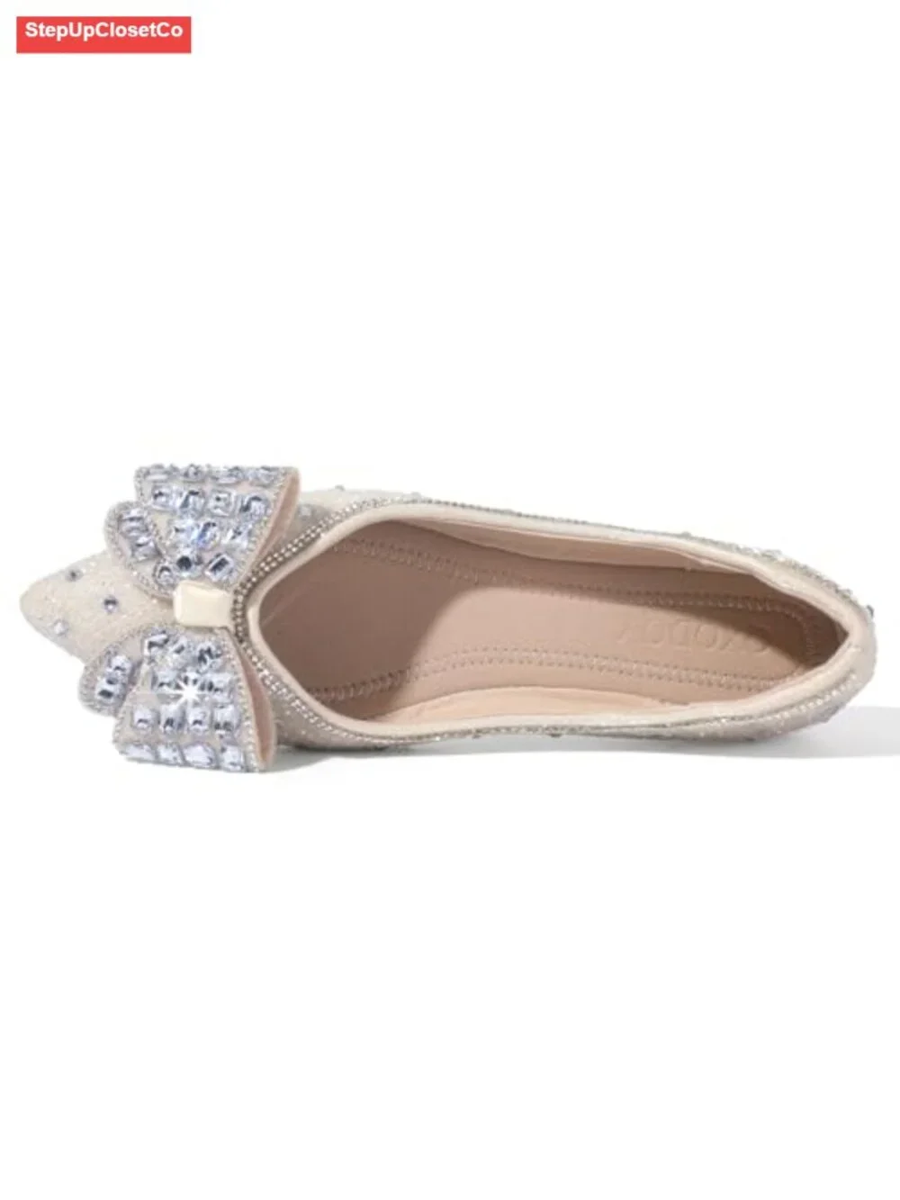 Women's Ballet Flats with Bow Rhinestone Sequin Pointed Toe Comfort Slip On